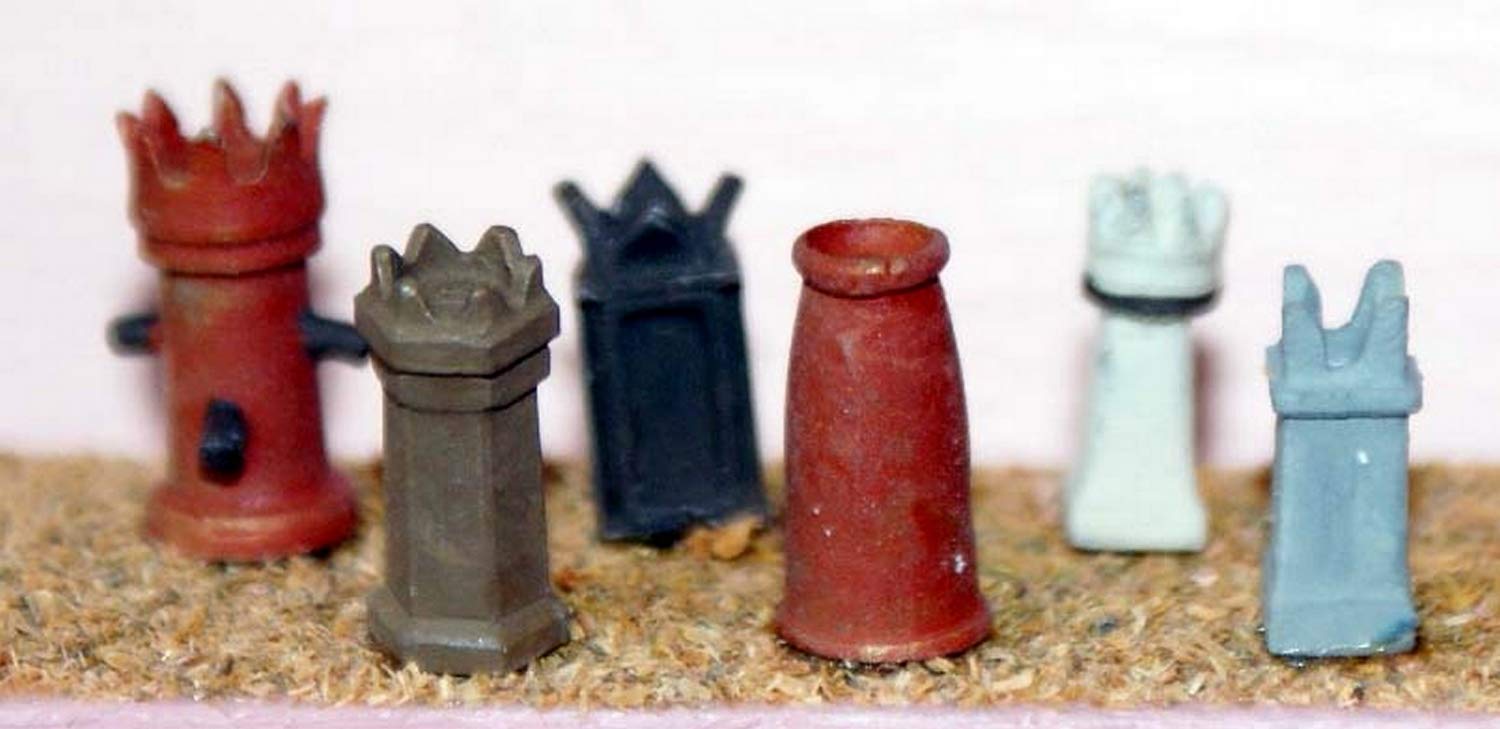 Langley Models 6 large Chimney pots Kings + Queens OO Scale UNPAINTED Kit F111a