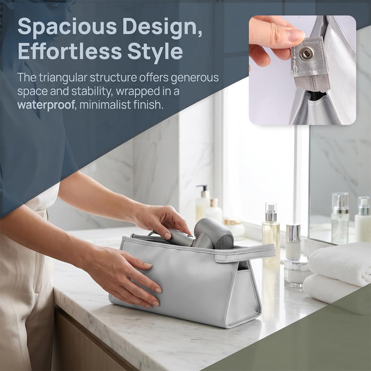 Bolsa de Almacenamiento para Secador de Pelo, 35 x 14,5 x 13 cm Bolsa de Viaje Portátil para Secador de Pelo, Ligero e Impermeable, para Alisadores, Rizadores, Peines y Accesorios (Plata)