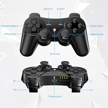 Controller for PS3 Pack of 2 Wireless Controller with Dual Shock