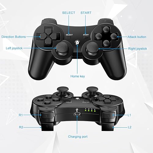 Miniatura 8 de Diswoe Controllers for PS-3, Wireless PS-3 Controller 2 Pack, Bluetooth Gamepad Joystick, Double Vibrating Controller for Play_station 3 with 2 USB