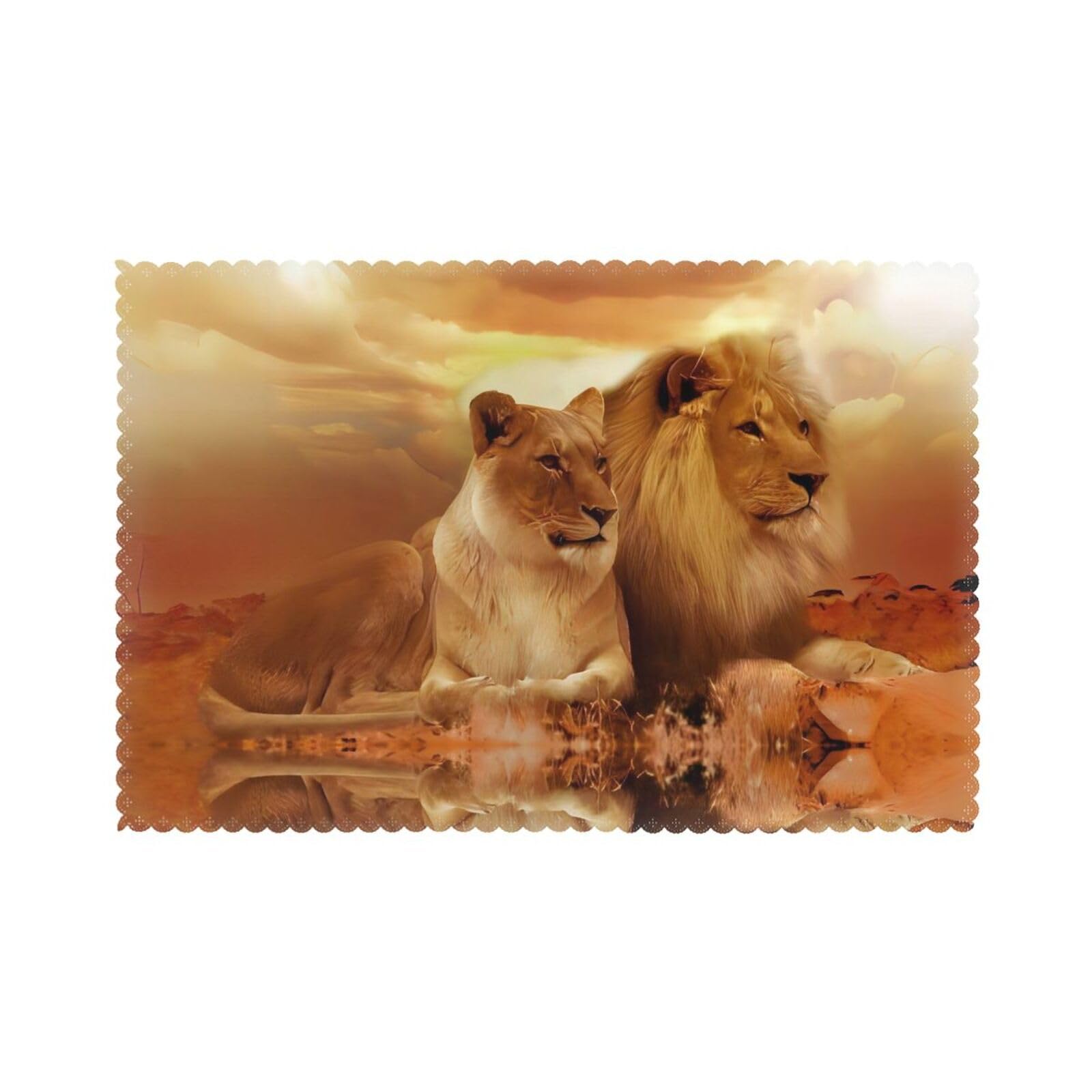 HJFCZH African Lion And Lioness Prints Placemats Set of 6 12x18in – Durable Table Layers with Heat-Resistant & Stylish Prints