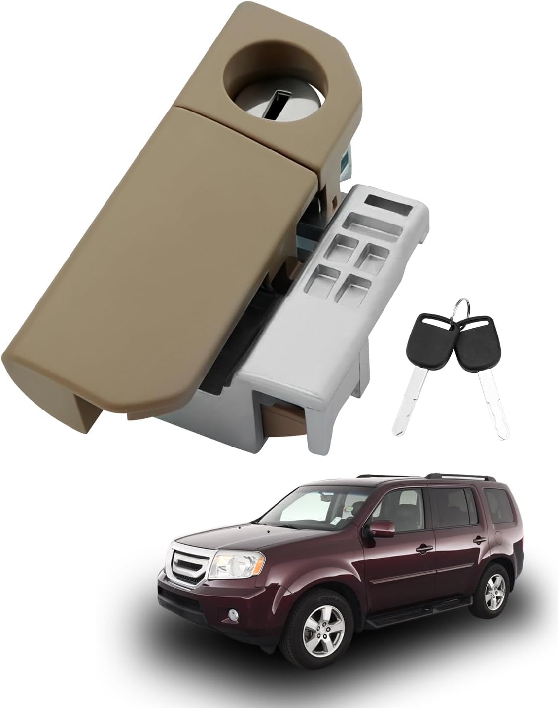 Glove Box Lock Cylinder Assembly, Compatible with 2009-2015 Honda Pilot 3.5 L 3471CC V6, Glove Box Latch Handle, Glovebox Lock Set, OE#77540-SZA-A01ZD, 77540SZAA01ZD (Beige), w/Keys