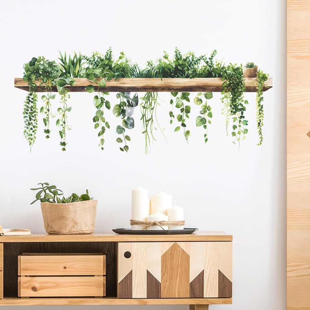 milaosk Green Vine Art Wall Stickers Plant Decals Self-Adhesive Wallpaper Ivy Vine Aesthetic Wall Murals Decoration for Kitchen Living Room Bedrooms