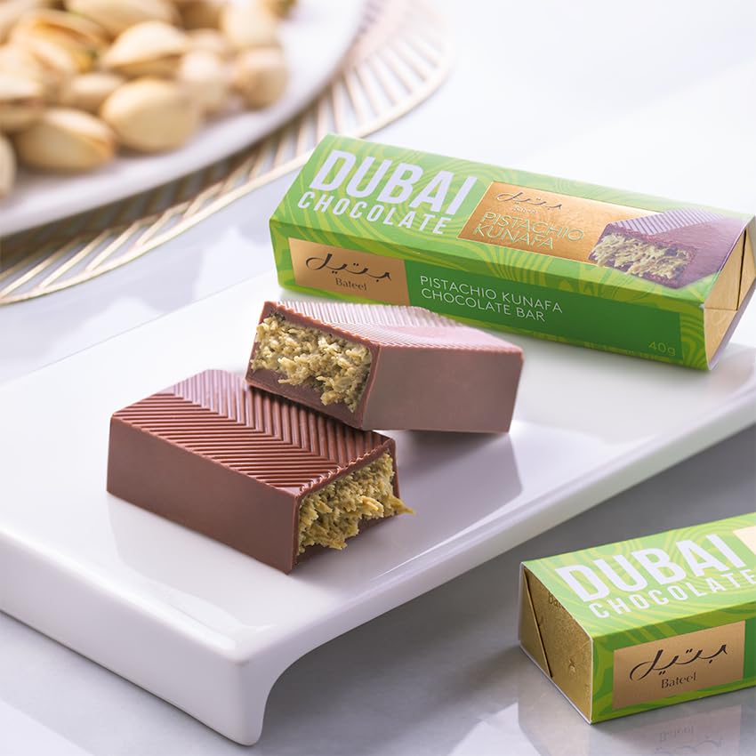 Bateel Dubai Chocolate - Pistachio Kunafa. Bundle of 5 Bars