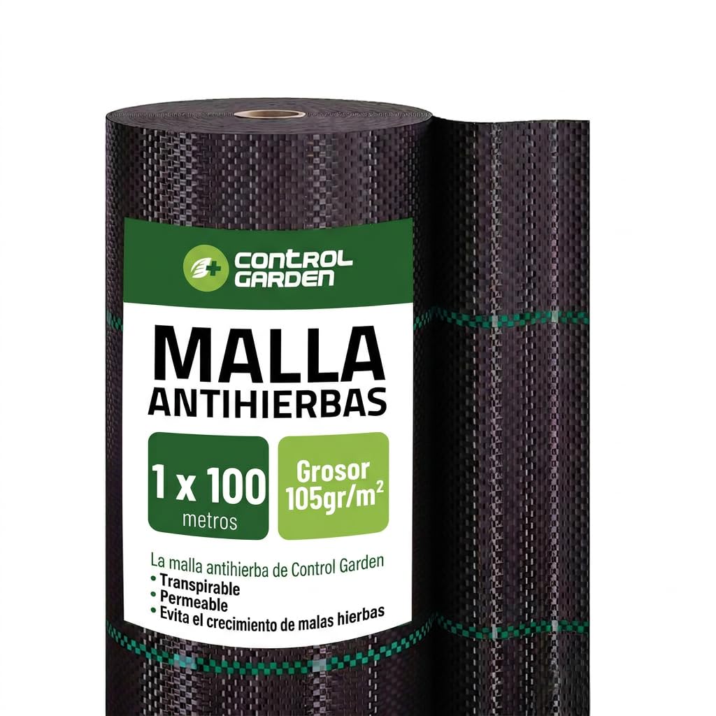 Control Garden Malla Antihierbas 1 x 100 m Groso 105gr | Malla Anti Malas Hierbas y Maleza para Jardín, Huerto, Cesped | Lona Antigerminación Transpirable, Permeable y Resistente