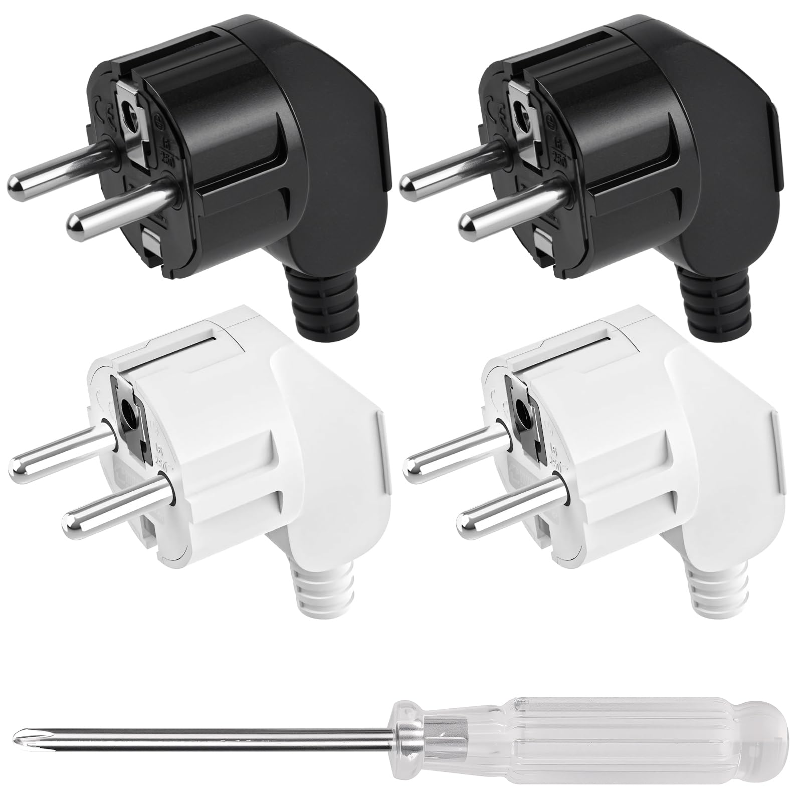 AXFEE 4 Stück Eurostecker, 250V 16A Euro Stromstecker, Schutzkontakt Stecker, euro-stecker für 8-10mm Kabel, IP44, Langlebig und Bruchfest(Schwarz+Weiß)