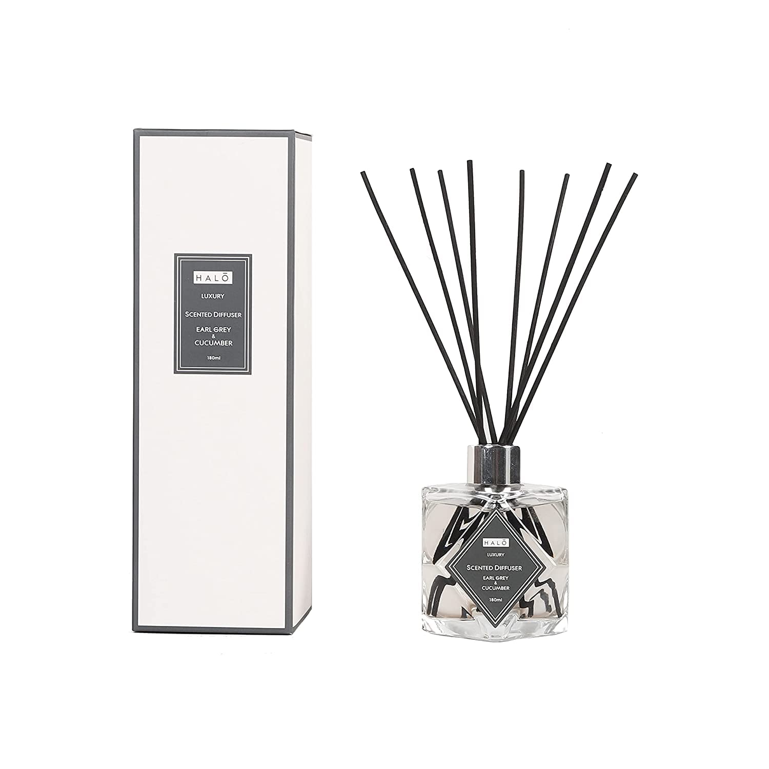 Sleepdown Halo Reed Diffuser - Earl Grey and Cucumber - 180ml - Up to 10 Weeks of Fragrance