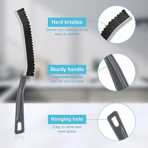 Miniatura 2 de Cepillo de limpieza gris de 3 piezas para huecos de baño, esquinas muertas, cepillo limpiador de lechada, cepillo de limpieza para juntas de