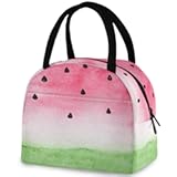 ZzWwR Pink and Green Watercolor Watermelon Reusable Lunch Tote Bag with Front Pocket Zipper Closure Insulated Thermal Cooler Container Bag for Man Women Work Picnic Travel Beach Fishing