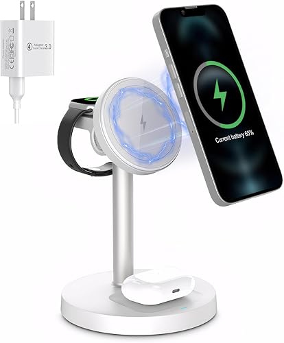 2025 Estación de carga inalámbrica 3 en 1 para iPhone 1615141312, Apple Watch 9Ultra 2, AirPods  Cargador rápido de 20 W, compatible con Mag-Safe,