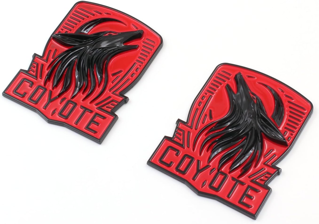 Pair Custom Dark Horse Style Coyote Emblems Door Left Right 3D Badge Compatible with 2011-2024+ Mustang F150,Universal Car Vehicle, Truck, Motorcycle (Black Red)