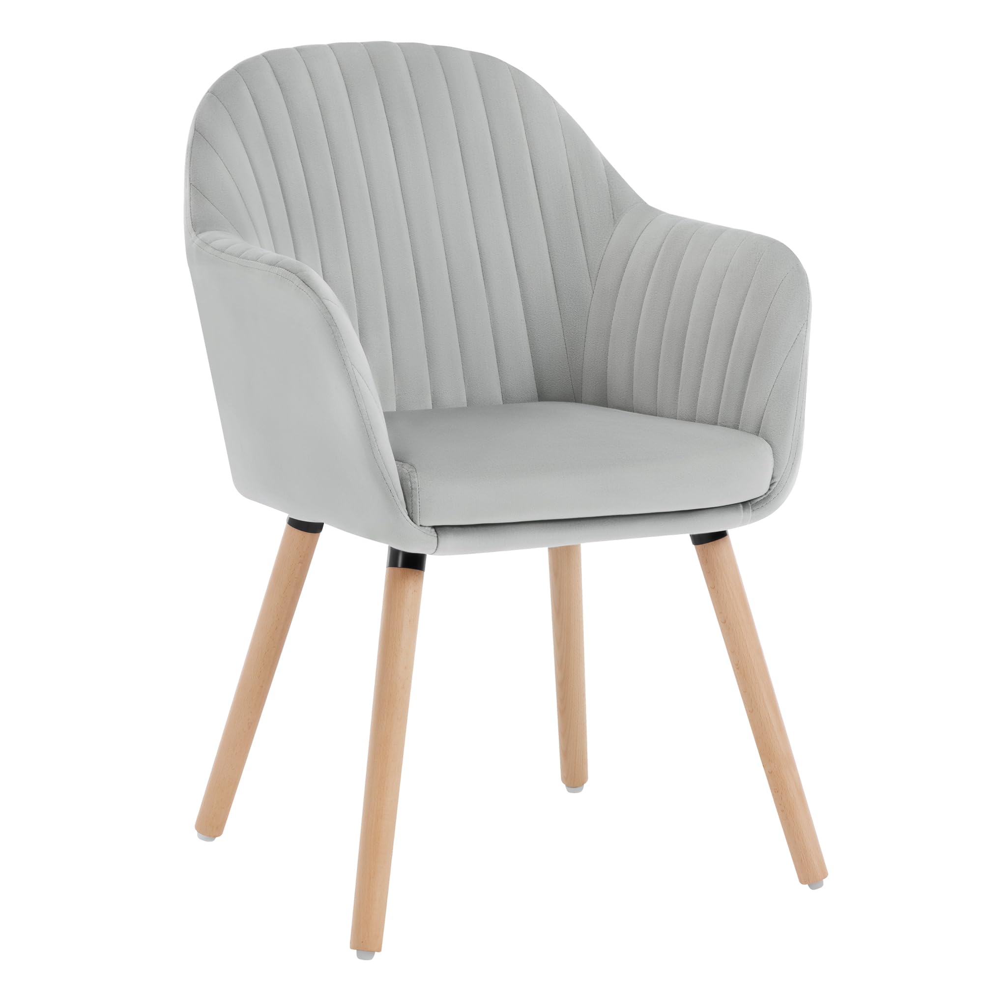WOLTU Dining Chair, Bedroom Chair, Upholstered, with Arms, Backrest, Solid Wood Legs, Tub Armchair, Light Grey