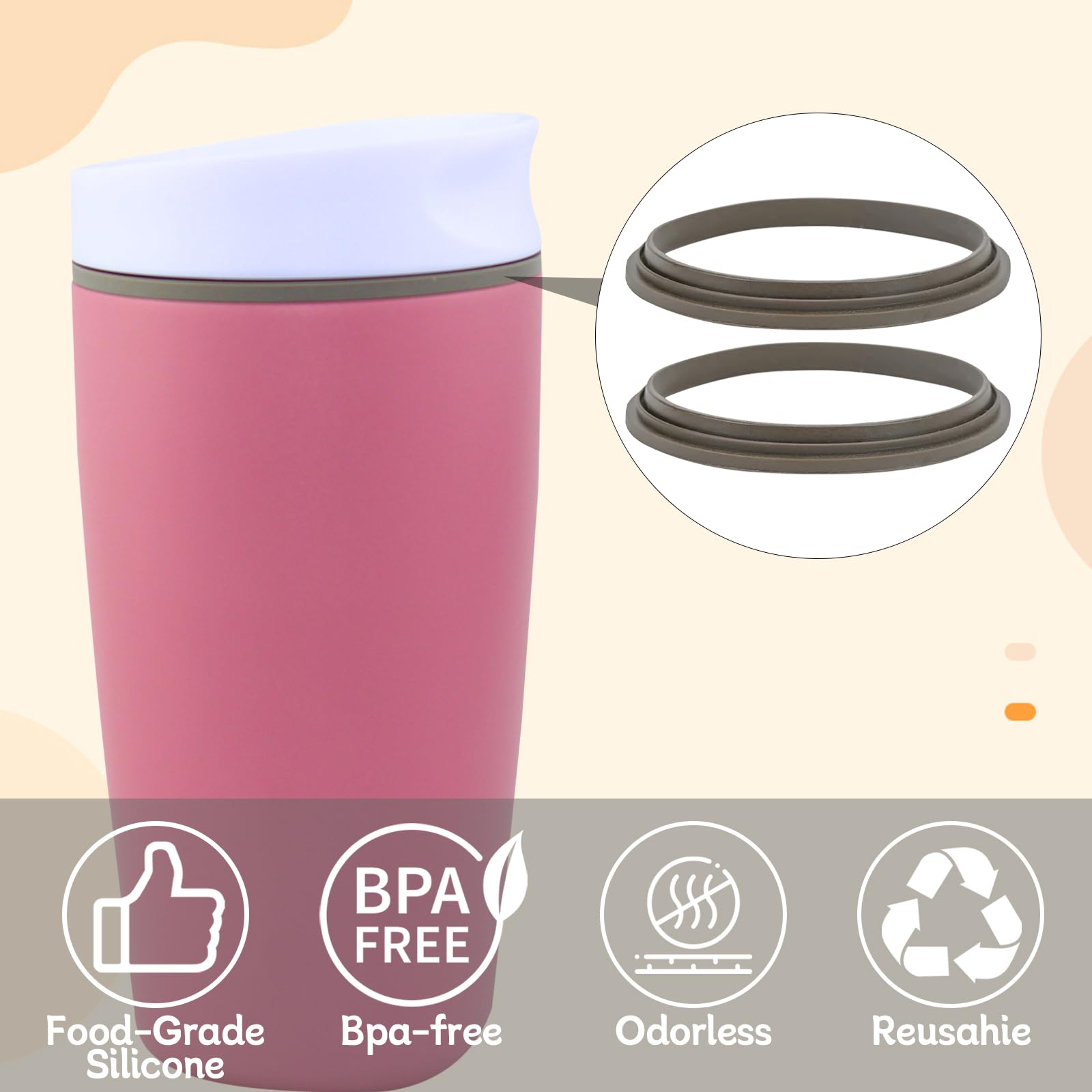 Owala Replacement Lid Seals - 3 Pack Silicone Gaskets For 20oz & 12oz SmoothSip Slider Tumbler, Tan, Leak-Proof