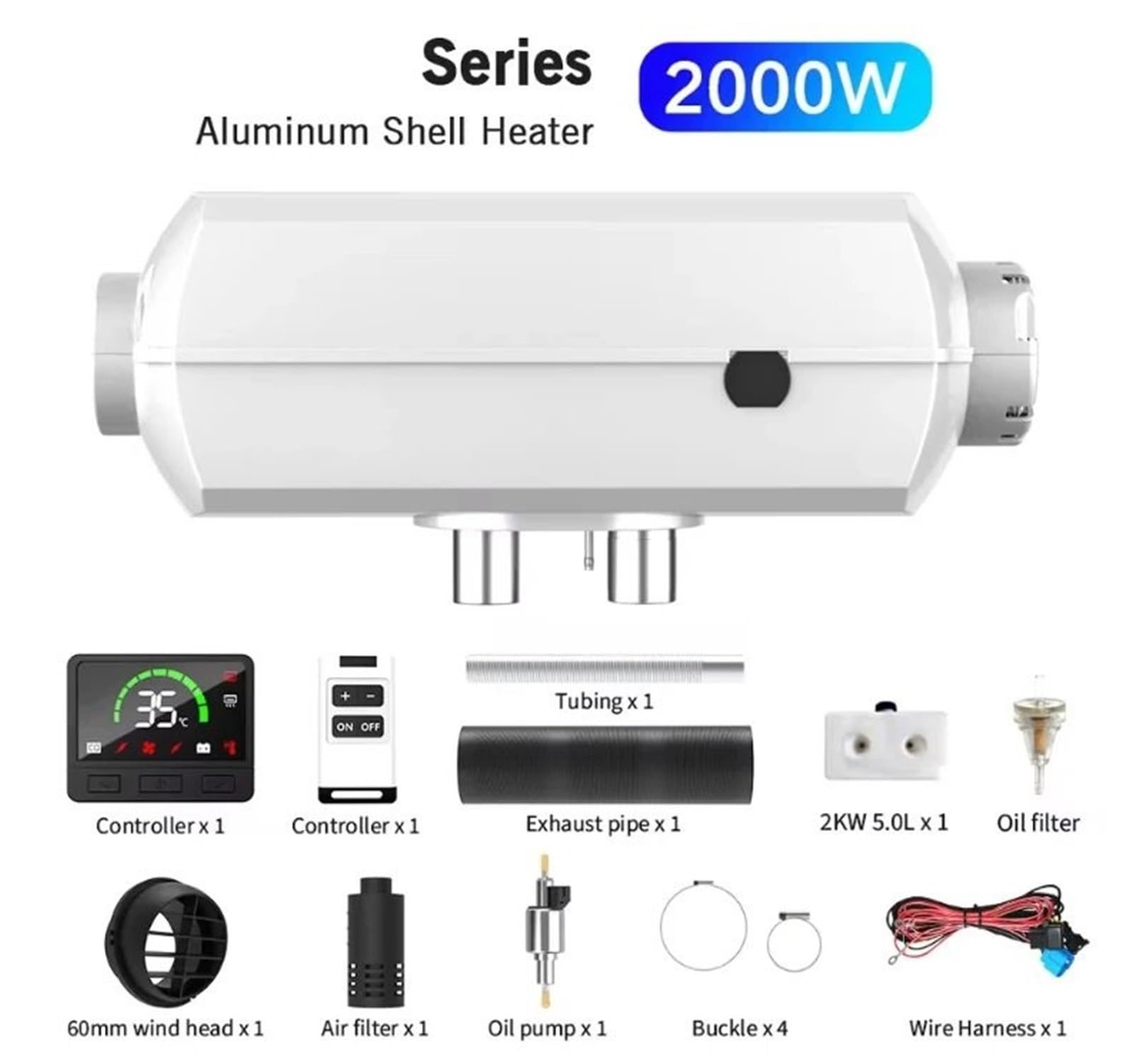 Calefactor de estacionamiento de 12 V, 2 kW o 5 kW, con Carcasa de Aluminio, para Coche, autobús, camión o Barco (2 kW).