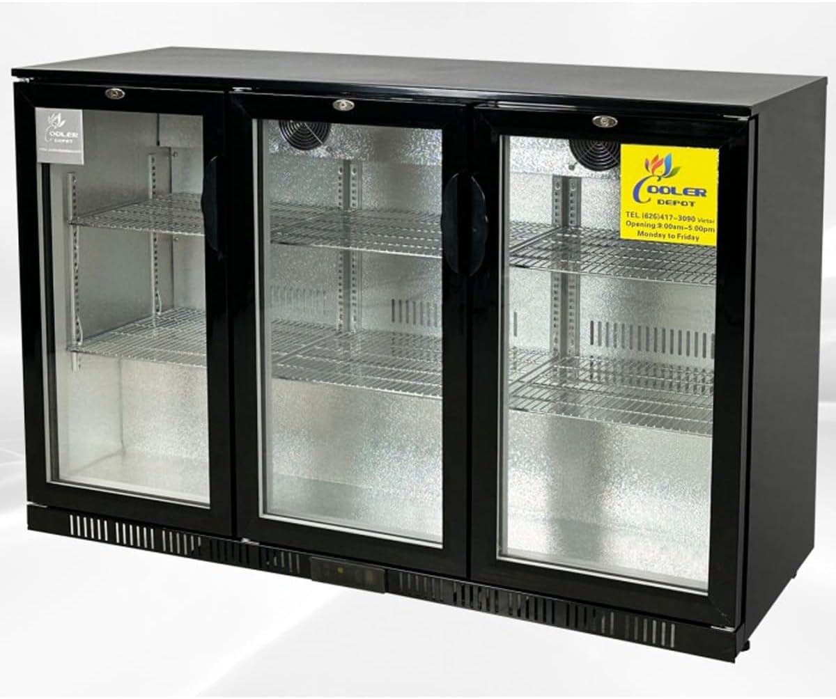 Beer Back Bar Cooler 3 Glass Door (Swing Door) 53" Width Beer Fridge NSF Certified Beverage Refrigerator 11.8 cu.ft Under Counter Height 35°-46°F Black bb3dup