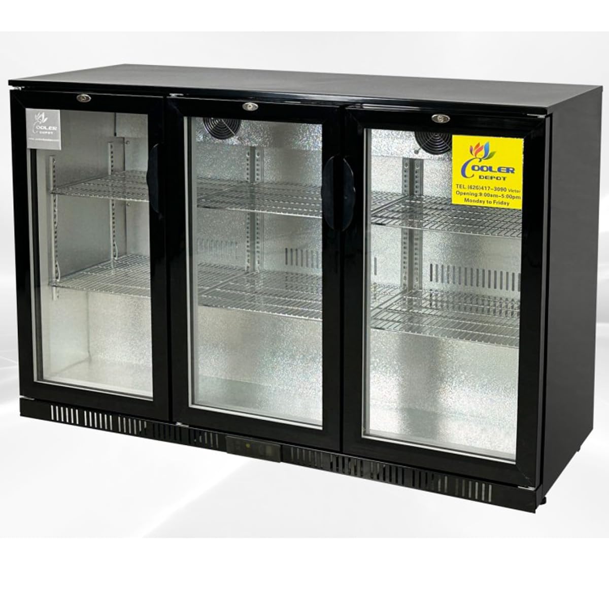 Beer Back Bar Cooler 3 Glass Door (Swing Door) 53" Width Beer Fridge Nsf Certified Beverage Refrigerator 11.8 Cu.Ft Under Counter Height 35°-46°F Black Bb3dup on Fridge.com - View 4