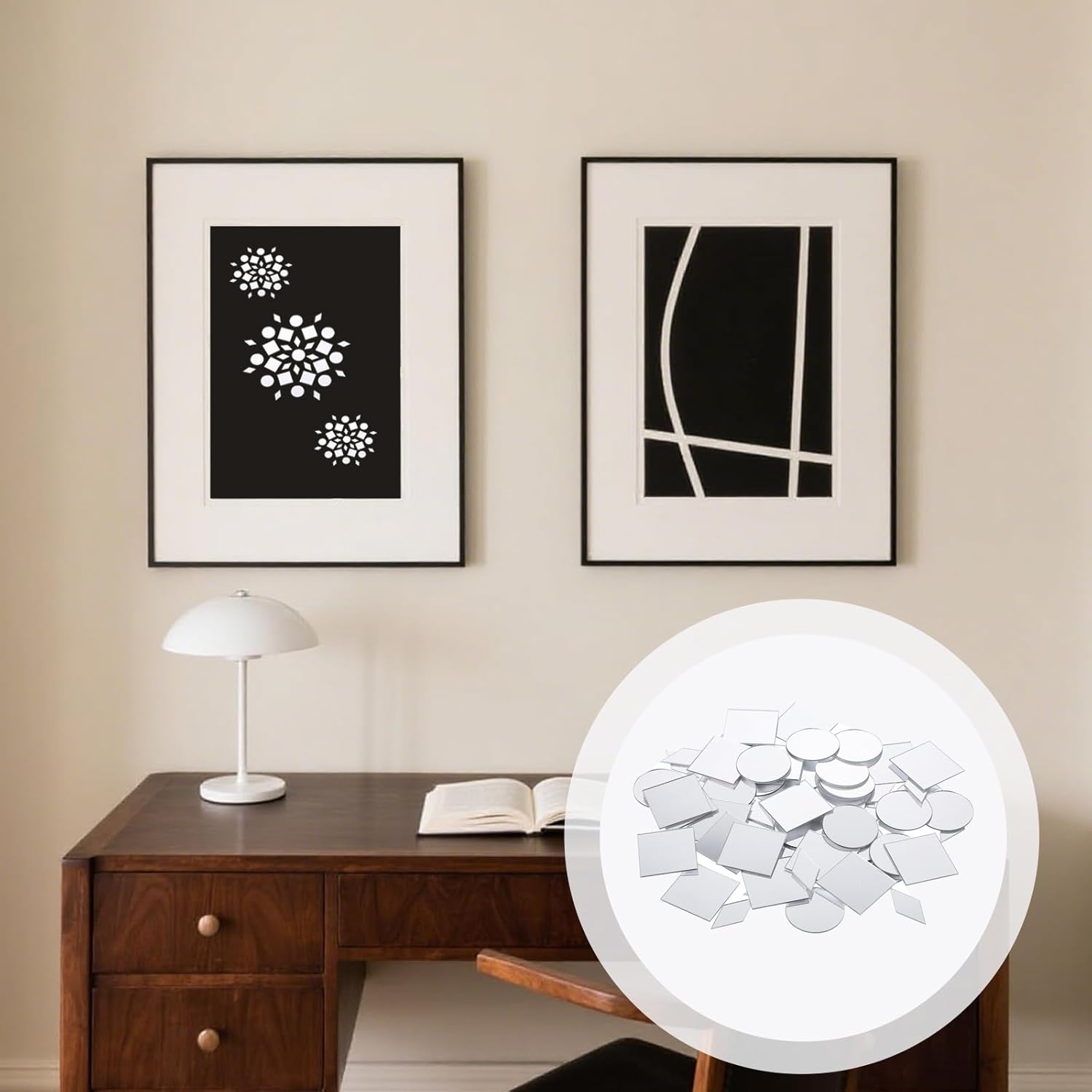 150 Pcs Small Mirrors for Crafts 3 Shapes Self-Adhesive Craft Mirrors Rhombus Rounds Squares DIY Mirror Mosaic Tiles for Crafts Supplies - Image 5