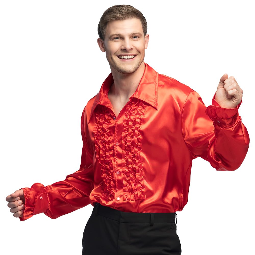Karneval-Klamotten Kostüm Hologram Hemd Herren silber Disco hochwertig, Discohemd Schlagermove 80er 70er Jahre Männerkostüm Neujahr Silvester, Faschingskostüm, Karnevalskostüm