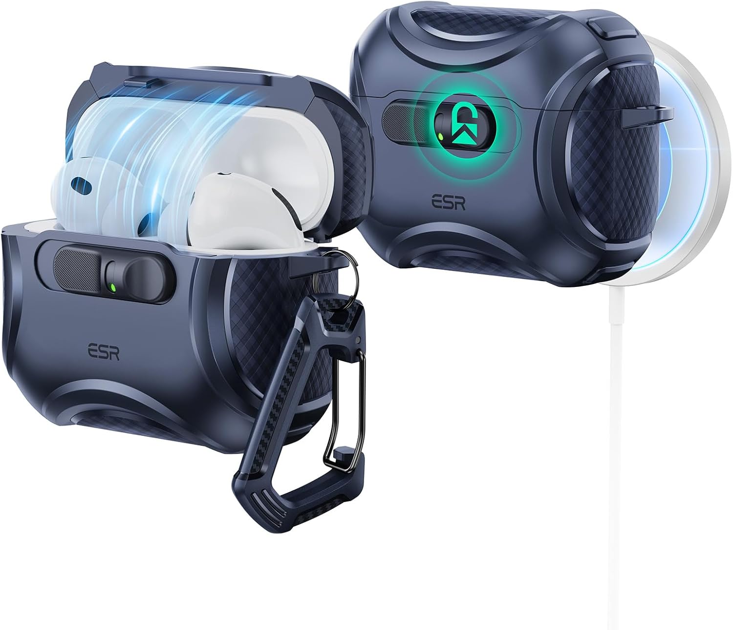 ESR for AirPods Pro 3 Case (2025), Compatible with Airpods Pro 3rd Generation Case (USB-C Cable), Effortless MagSafe, Drop-Proof Lock, Easy Open, Cyber Series, Blue AirPods Pro 3 Case Blue