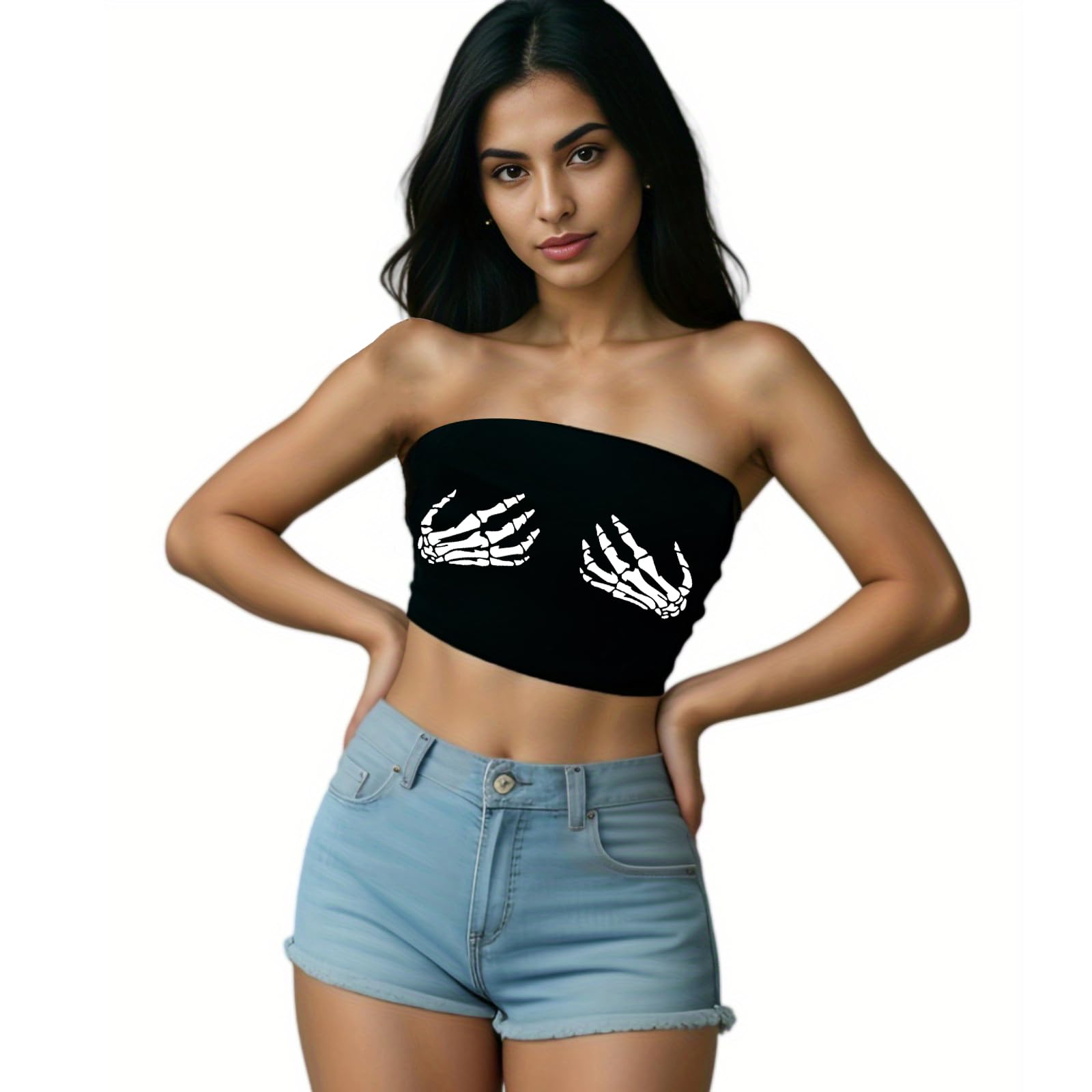Y2K Graphic Print Strapless Tube Top Off Shoulder Backless Bandeau Tank Goth Harajuku Crop Corset Top Women Aesthetic