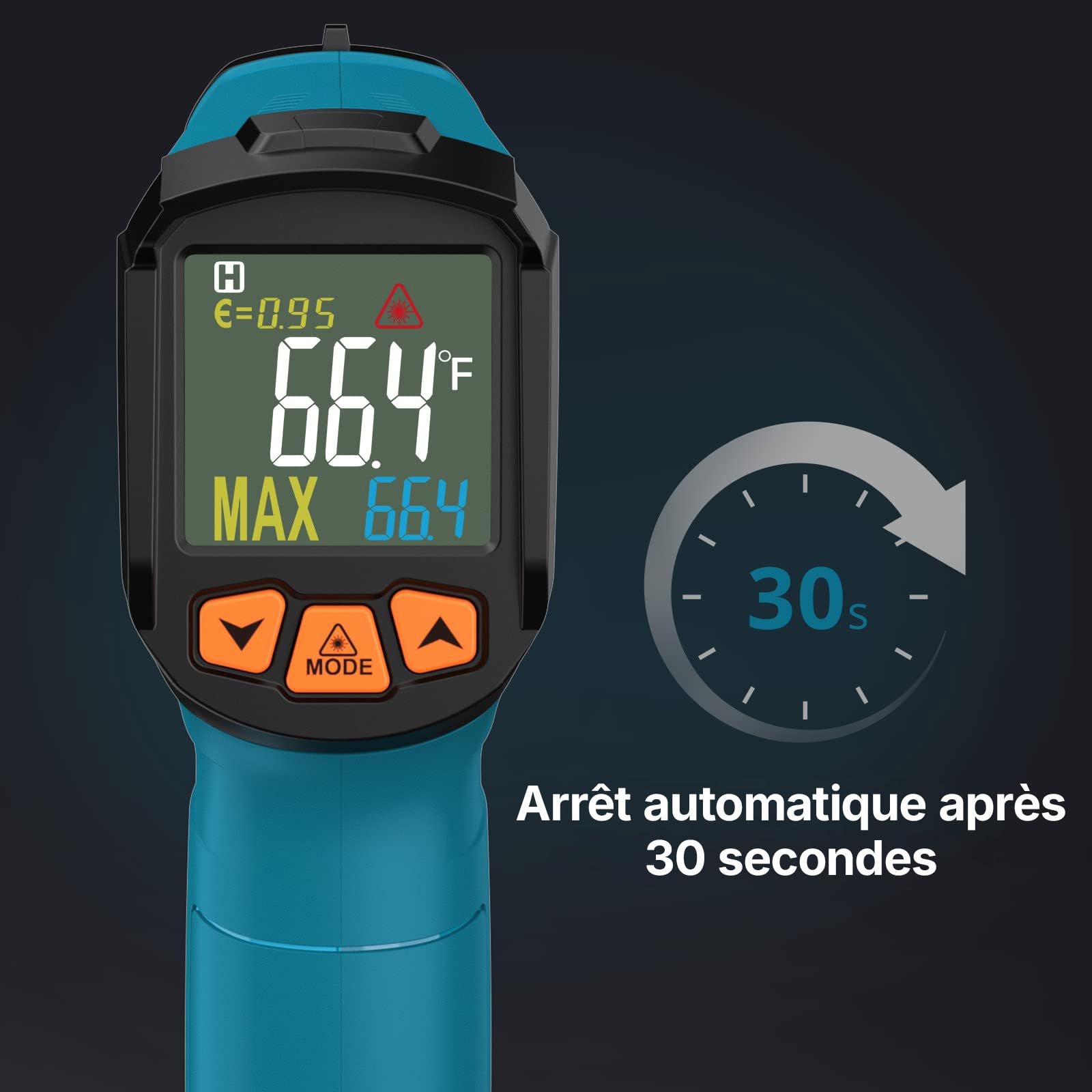 Tilswall Thermomètre Infrarouge,-50°~800℃ (-58°~1472℉) Pistolet de Température Sans Contact Laser Emissivité Réglable Thermomètre Pistolet cuisine/Circuit/industrie (pas pour l'homme) Bleu, W300