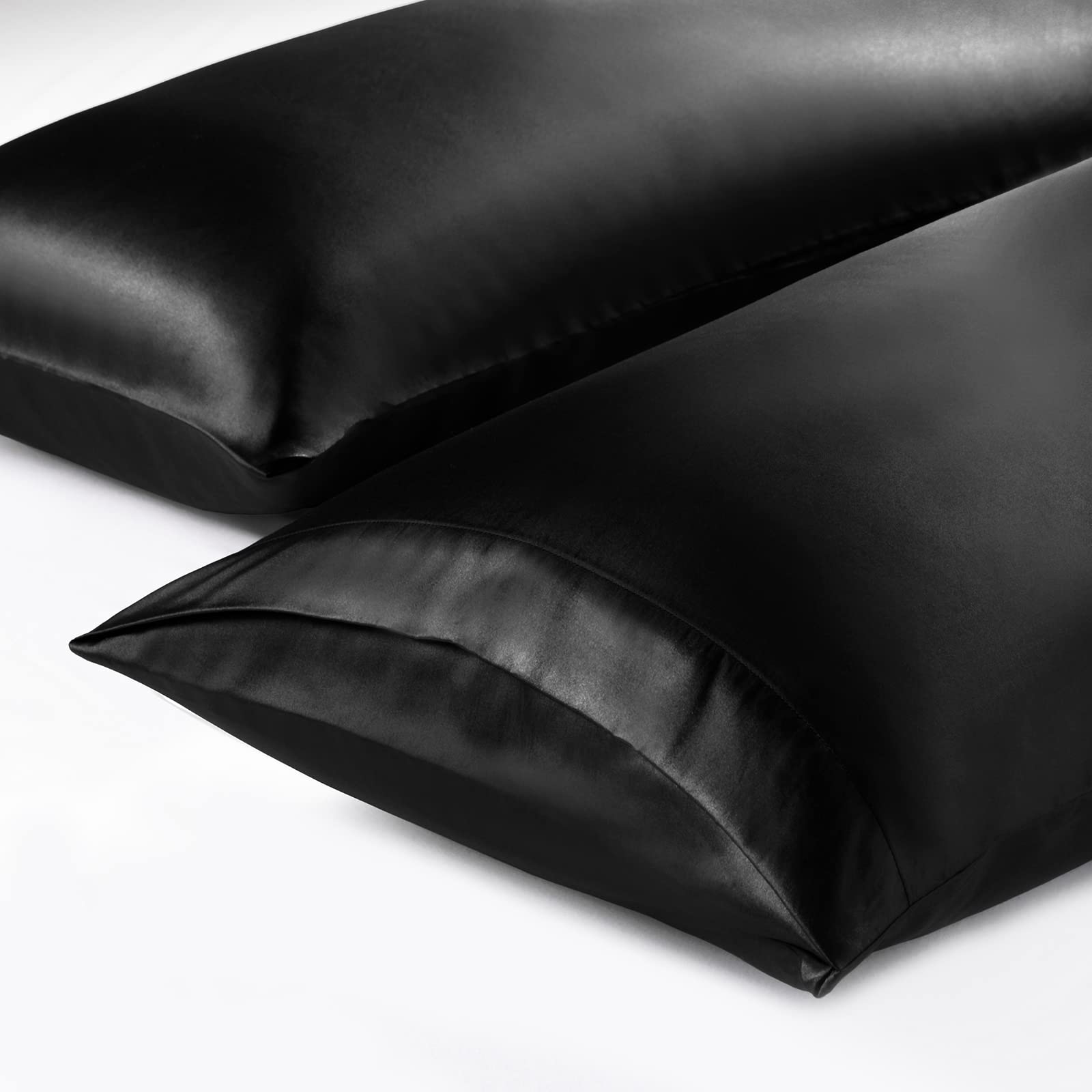 TREELY Funda de almohada de satén para cabello y piel, funda de almohada de satén sedoso de 20 x 48 pulgadas con cierre de sobre, color negro