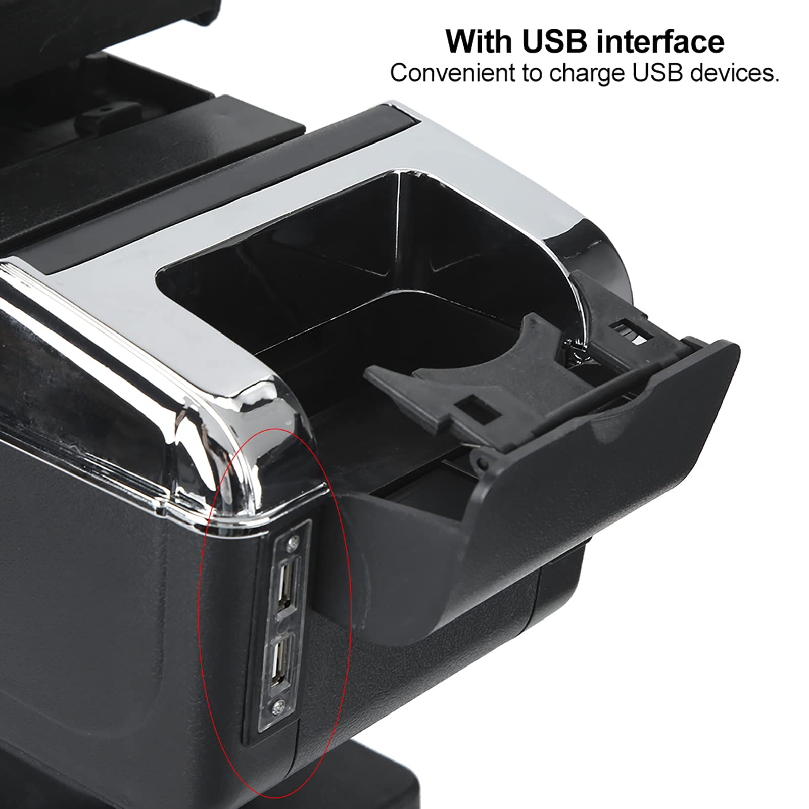 Scatola Portaoggetti Universale Per Bracciolo Per Auto, Supporto Organizer Per Console Centrale del Veicolo con Interfaccia USB, Scatola Portaoggetti Per Bracciolo Regolabile