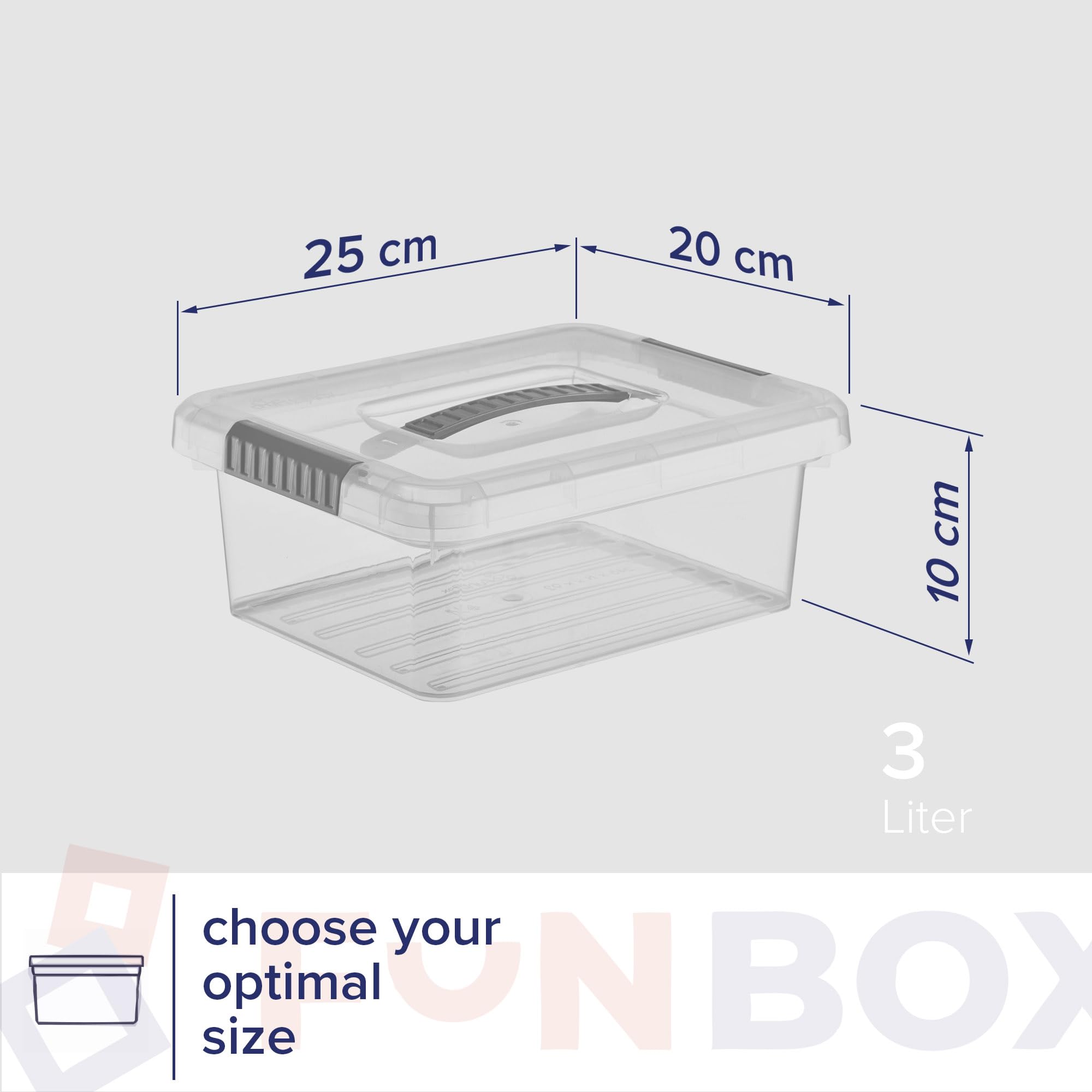 PROFUN Caja de almacenamiento con tapa de 3 litros – Pequeña caja de plástico con tapa – Cajas apilables – Cajas y cajas de almacenamiento con tapa – Juego de 16 unidades