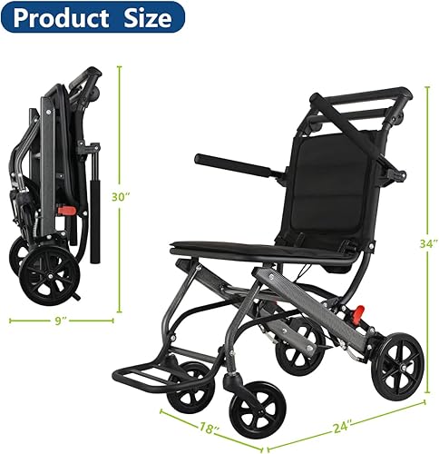 Miniatura 2 de Ontrip Silla de ruedas de transporte ultraligera - Silla de ruedas portátil plegable con freno de mano - Carros para viajes de aviones mayores (con