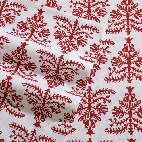 Image of Eddie Bauer - Flannel Sheets Queen Size, Anti-Pilling & Wrinkle Resistant Cotton, Touchably Soft for All-Season Comfort - Bed Sheets with Matching Pillowcases & Fitted Sheet (Jolly Trees Red)