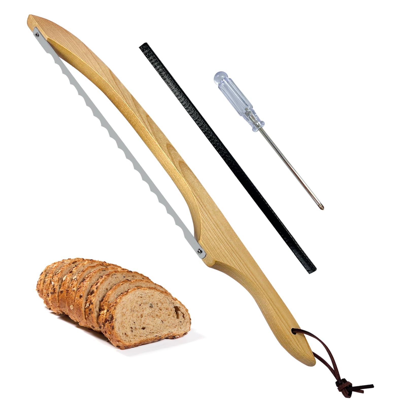Sourdough Bread Knife for Slicing, Wooden Bread Slicer Bow Saw Cutter for Homemade Easy Cutting,Sourdough Knives Baking Supplies (Natural Wood)