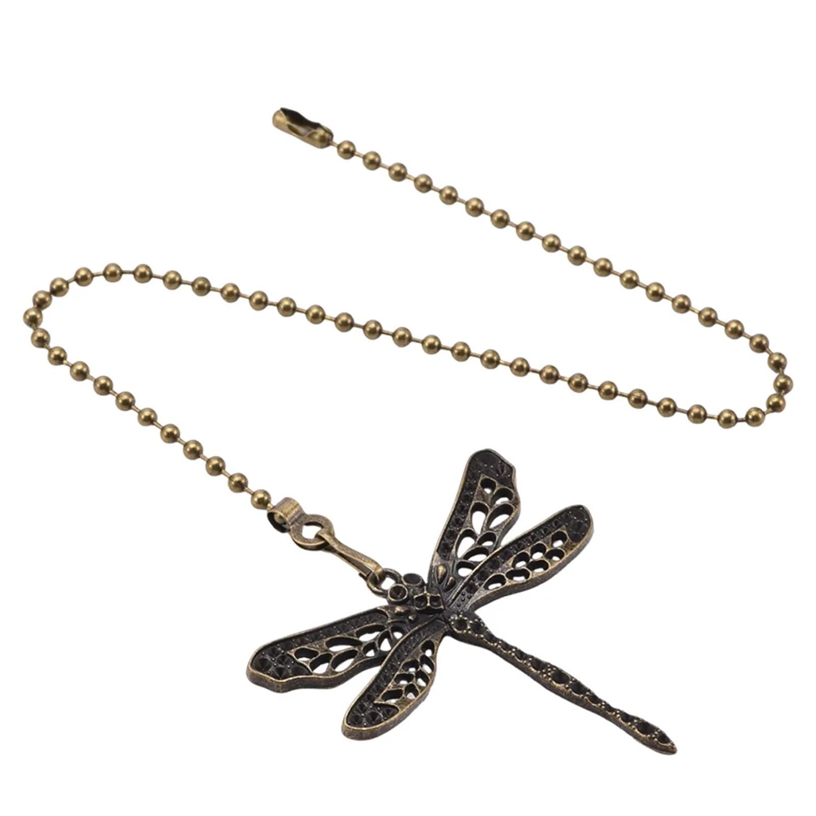 Gwyzax Fan Pulls for Ceiling Fans Retro Dragonfly Pull Chain for Ceiling Fan Light Fixture, 5Pcs Zinc Alloy Beaded Extension