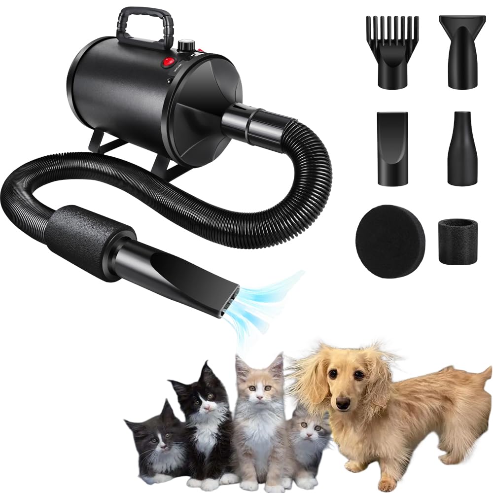 2800W Profi Hundefön Hundetrockner Haartrockner für Hunde Einstellbare Geschwindigkeit Sehr Leise Tierfön Pet Dryer Hundepflege-Trockner-Gebläse mit 4 Düsen und Schlauch Tierfön Pet Dryer Hundepflege