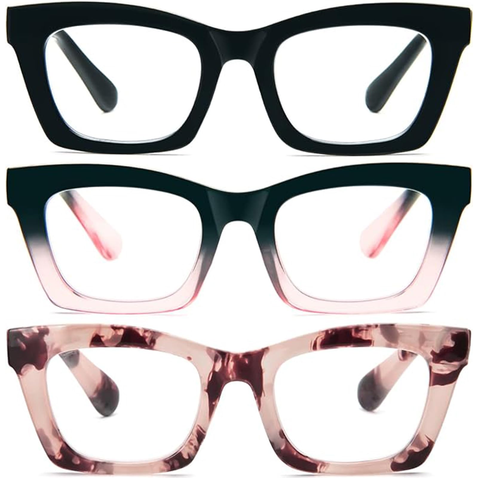 KoKoBin 3 Pack Lesebrille für Frauen Blaulichtfilternde Mode Oversized-Computerbrille mit Federscharnier