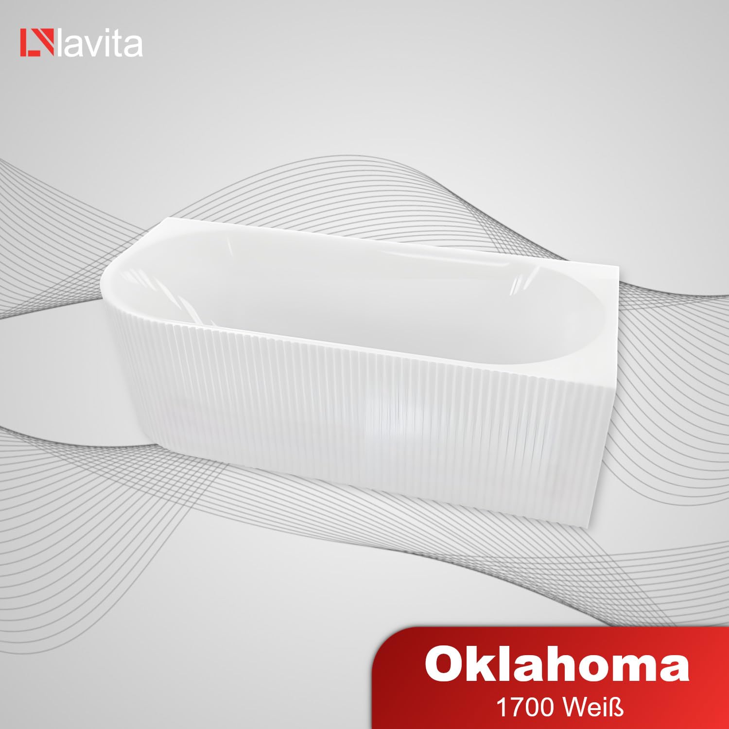 Bañera rectangular – Bañera acrílica moderna independiente – 250 l – Revestimiento antibacteriano – Blanco brillante – Láminas modernas integradas