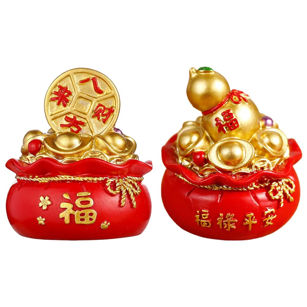 Cabilock Money Brass Bowl 2pcs Mini Chinese Fortune Golden Treasure Basin Statue Feng Shui Wealth Miniature Money Bowl Ornament for Success New Year