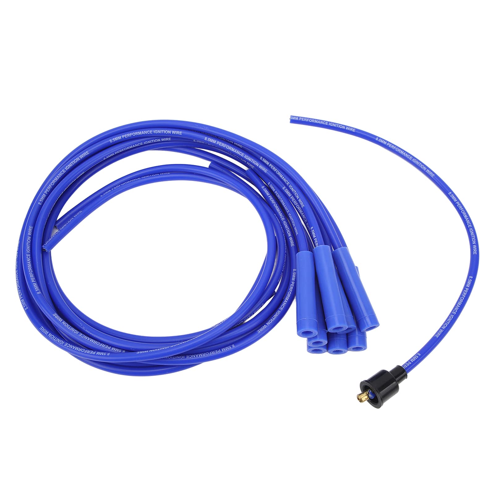 Cables de Bujía, 8,5 Mm Juego de Cables de Encendido de Bujía de 180° Cables de Bujía con Reemplazo de Tapa a Prueba de Polvo para Modelos de 8 Cilindros (Azul)