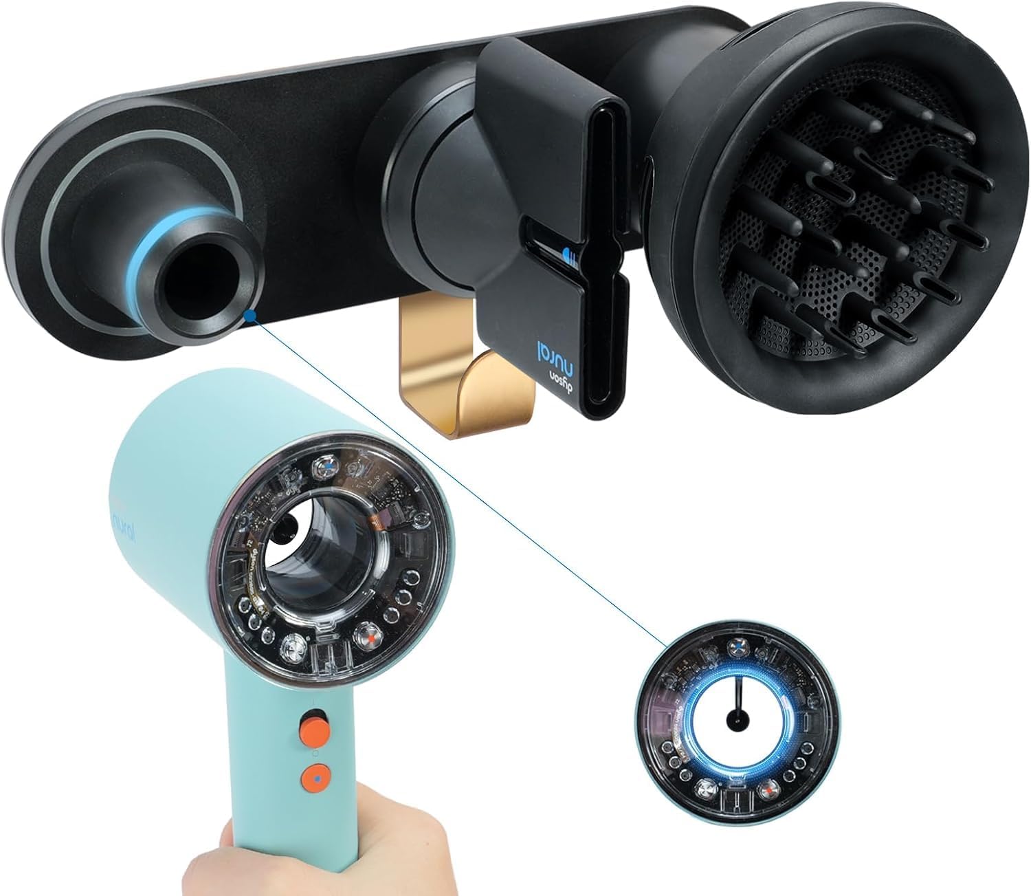 LandHope Hair Dryer Wall Mount Holder Compatible with Dyson Supersonic, Magnetic Hair Dryer Organizer Stand, HD16 Blow Dryer Storage Rack for Diffuser Wide-Tooth Comb Attachments