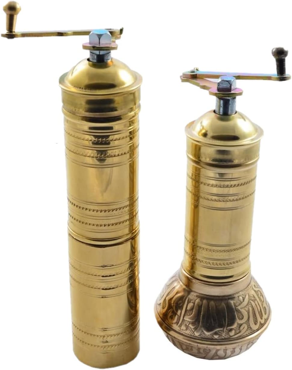Manual Hand Grinder Mill SET for Turkish Greek Arabic Coffee Beans & Spice Pepper Salt, Brass (Daddy & Mommy).