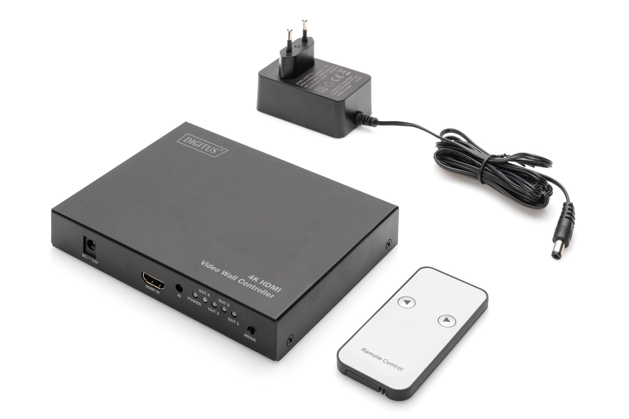DIGITUS DS-43309 Contrôleur de Mur vidéo 2x2 & Répartiteur HDMI - UHD 4K/60 Hz HDTV : 3840 x 2160p - Sortie : 4X Full HD 60 Hz 1920 x 1080p - Modes d'affichage : 2x2, 1x2, 2x1, 1x3, 3x1, 1x4, 4x1