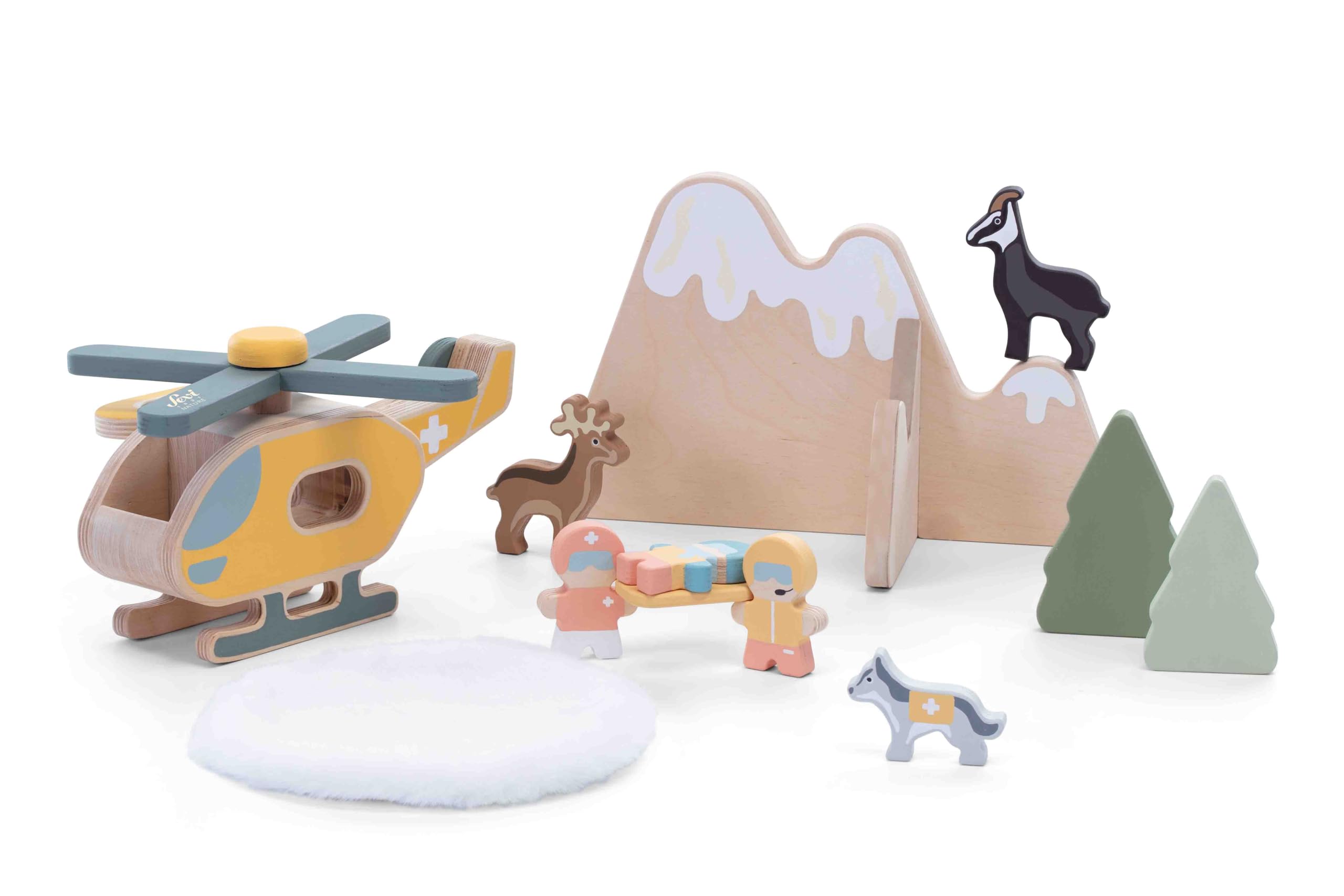 Sevi Play Set Elisoccorso Dolomiti | Trudi by Giochi in Legno Bimbo da TRE anni | 29x11,5x19cm Nature | Modello 87863