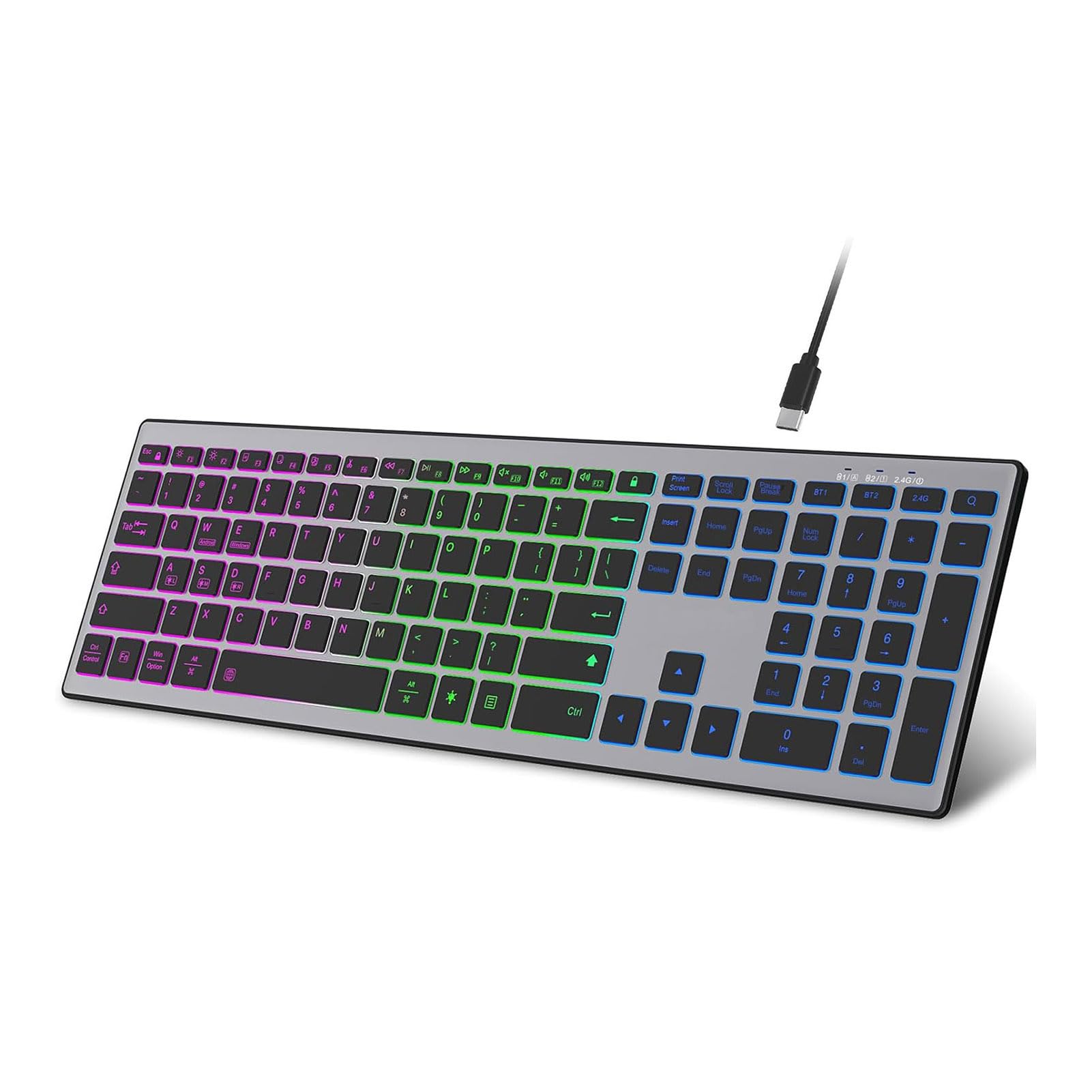 Jectse Tastiera Wireless a 110 Tasti, Retroilluminata RGB, Ricaricabile, con Interruttori a Forbice Silenziosi a Basso Profilo, per IOS, e macOS.