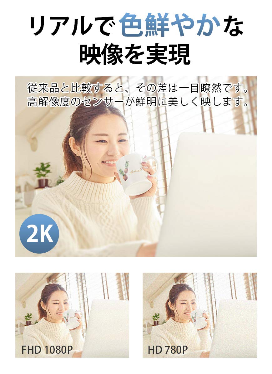 Amazon.co.jp: SHIROWA ウェブカメラ 広角 マイク内蔵 カバー HD 2K