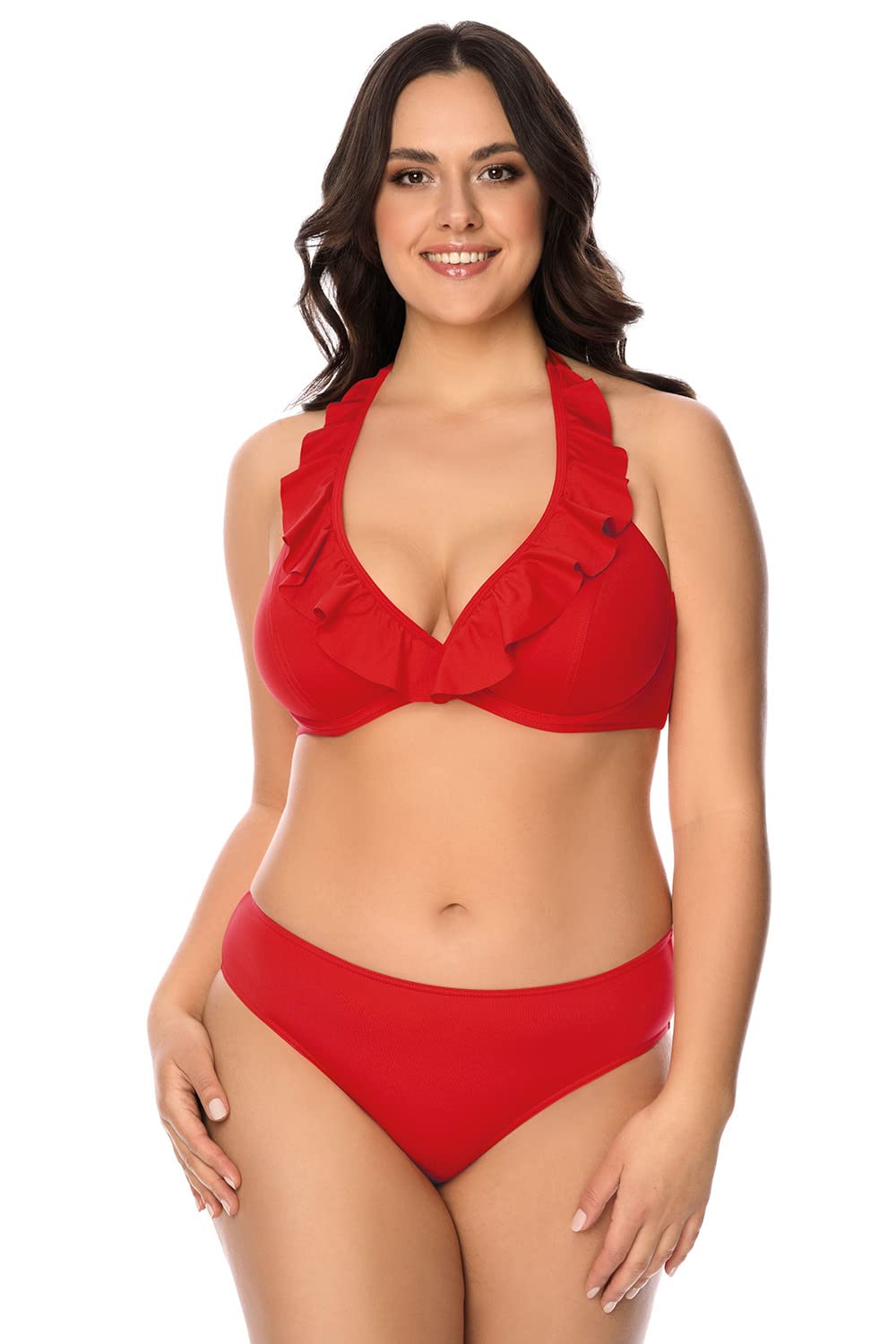 VIVISENCE Biustonosz bikini damski moda kąpielowa, wyściełany, wyprodukowany w UE wiązany na szyi 3220, czerwony, 80C