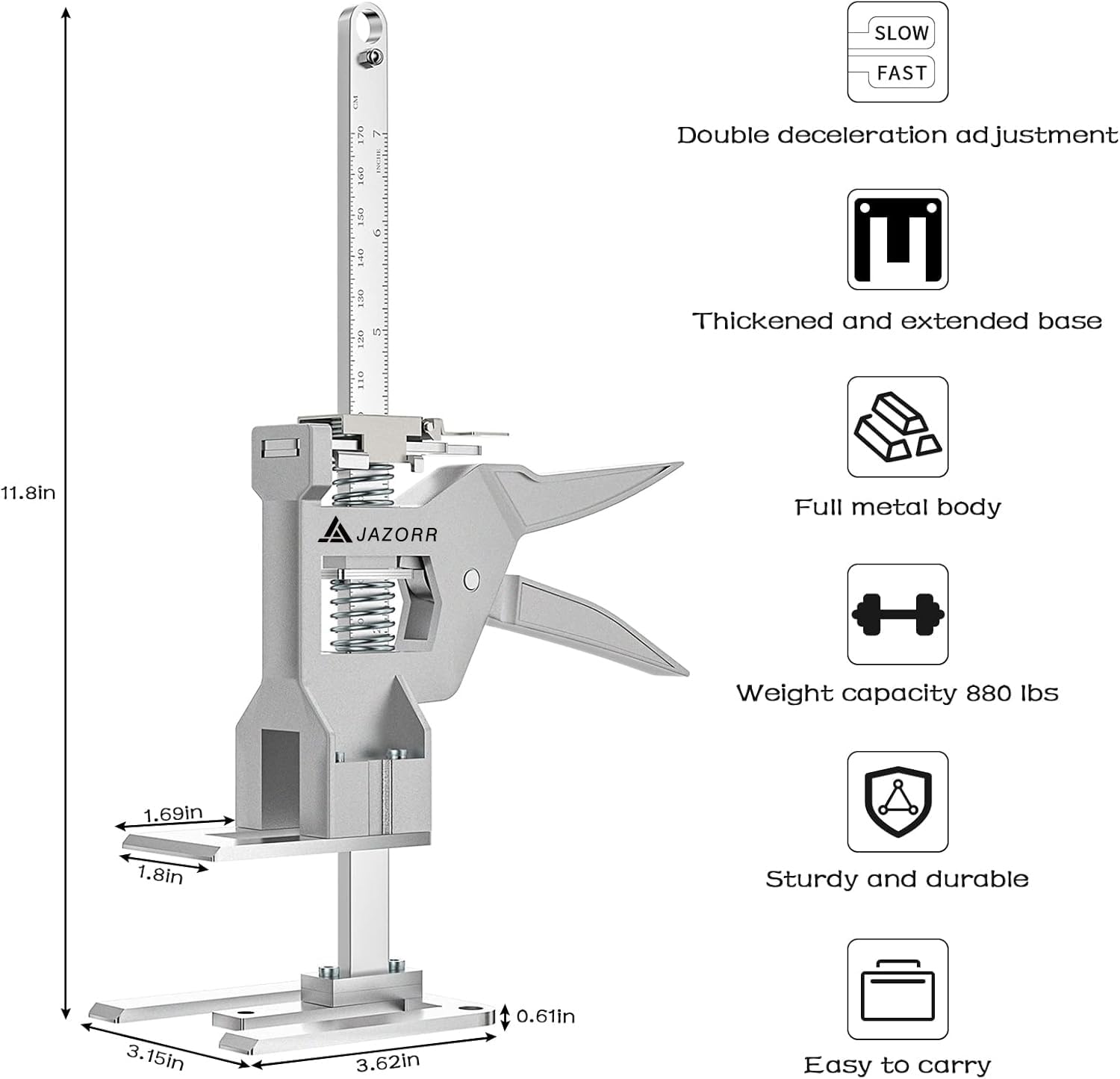 2er-Pack, 440 lb tragfähiges Handhebegerät, 12 Zoll multifunktionales Höhenverstell-Hebegerät, Möbelheber zum Anheben von Türmöbeln (Silberr)
