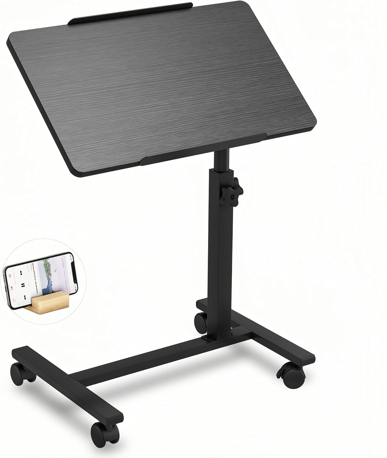 OverBed Table with Wheels Adjustable Height Bedside Table Rolling Desk Laptop Bed Table Overbed Desk - Black