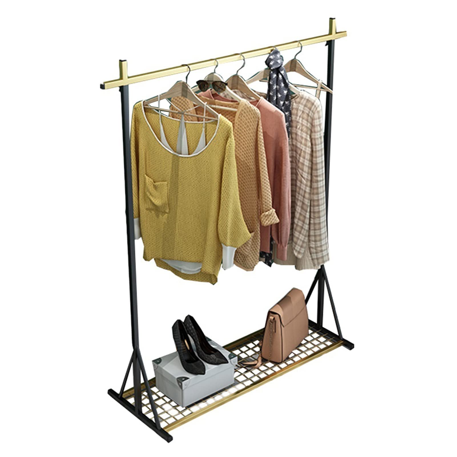 Kleiderständer Moderner Kleiderständer aus Metall, bodenstehend, hängender Kleiderständer mit Aufbewahrungsregal, Schlafzimmer, Balkon, Garderobe, Einzelhandels-Kleiderständer (Größe: 120 x 40 x 150
