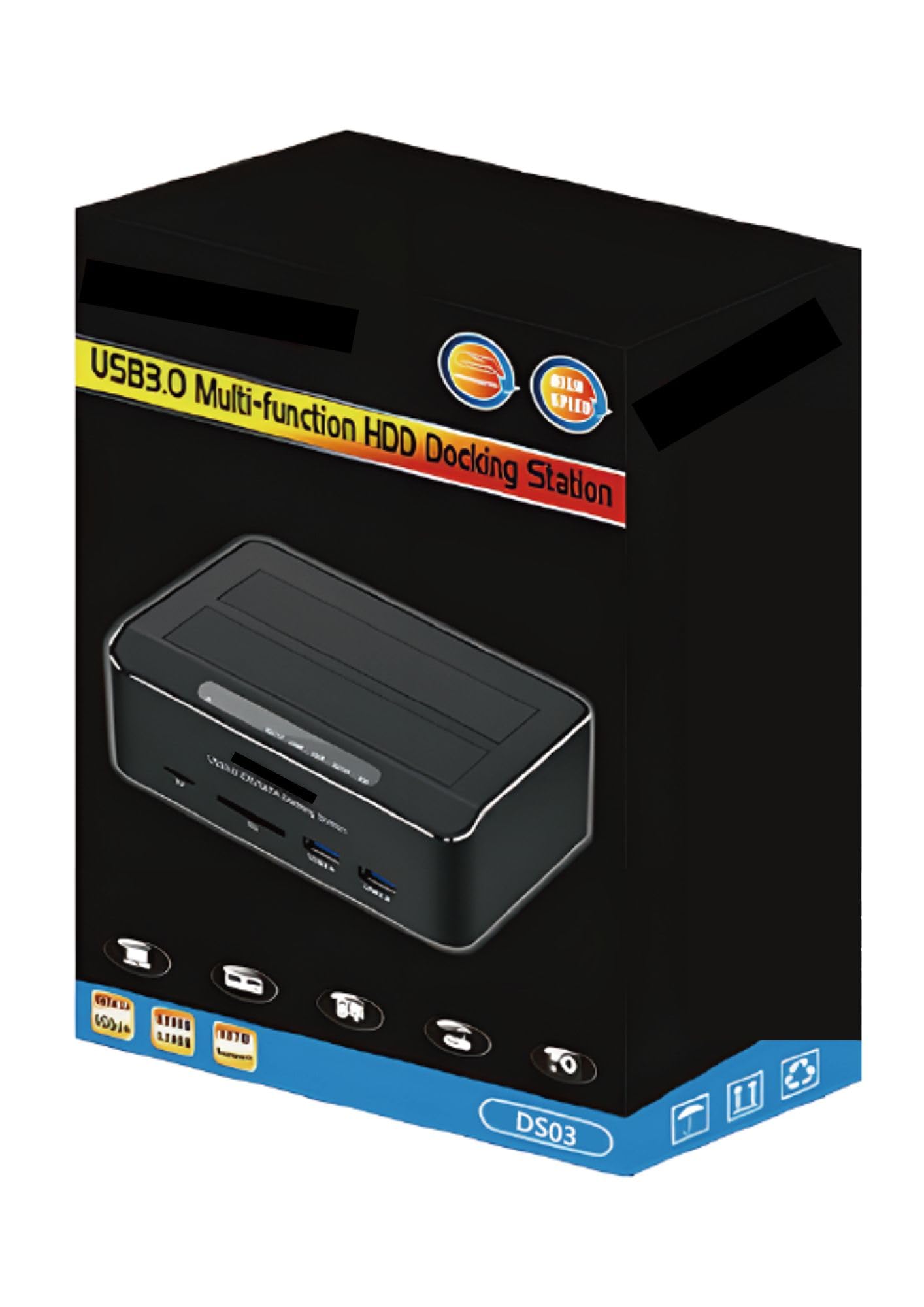 DS03 USB 3.0 Multi-Function HDD Docking Station, Hard Drive Enclosure, Black, External Storage Device with Multiple Ports