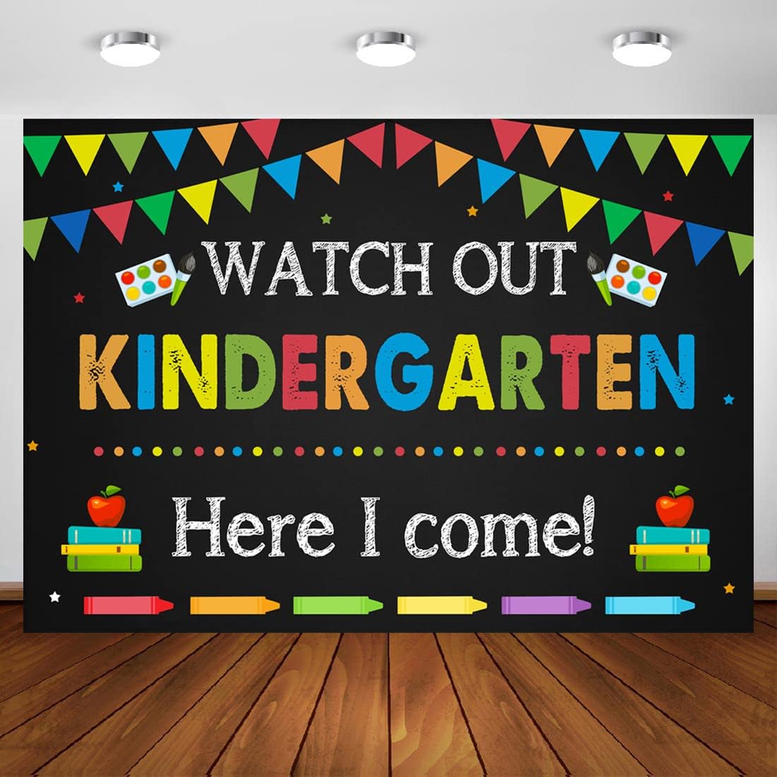 Aperturee Kindergarten Graduation Backdrop 6x4ft Back to School Banner Watch Out Here I Come First Day of School Preschool Kids Classroom Party