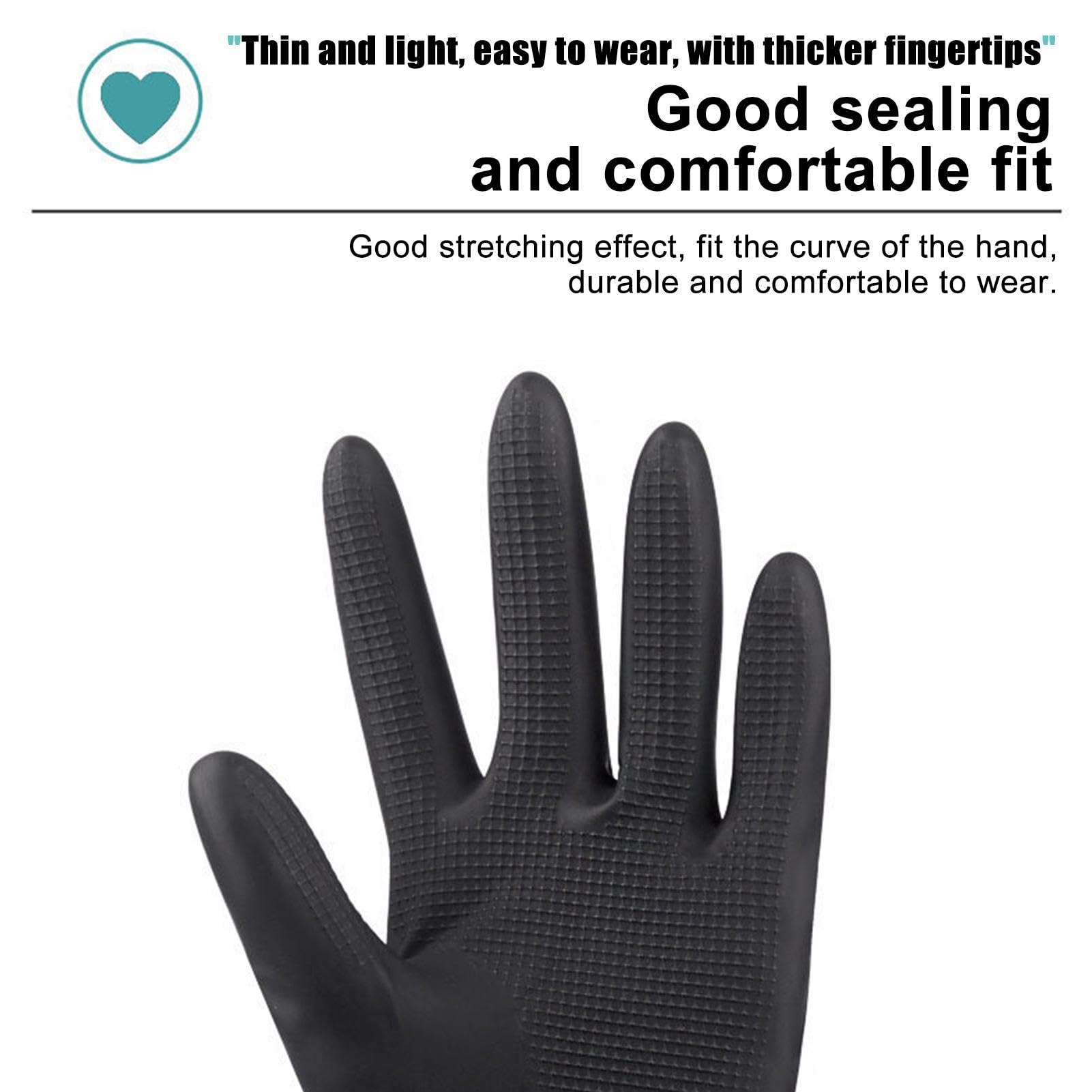Lot de 2 paires de gants en latex réutilisables noirs pour salon de coiffure pour protéger contre la coloration des cheveux (2 paires)